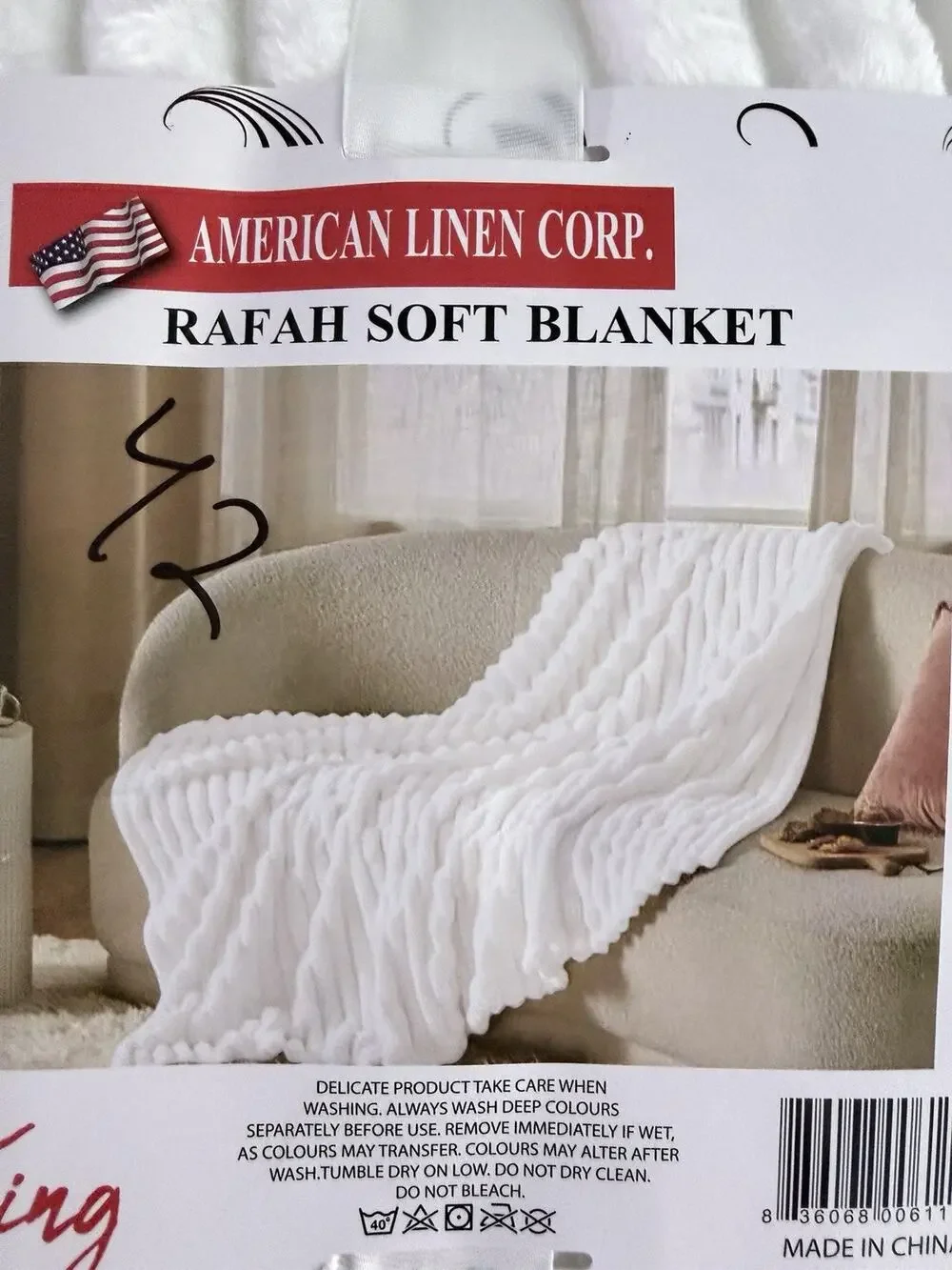 American Linen Corp. White Fluffy Striped King Size Blanket Brand New